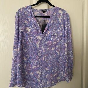Jones New York Women's Lavender Periwinkle, White and Pink Paisley Blouse